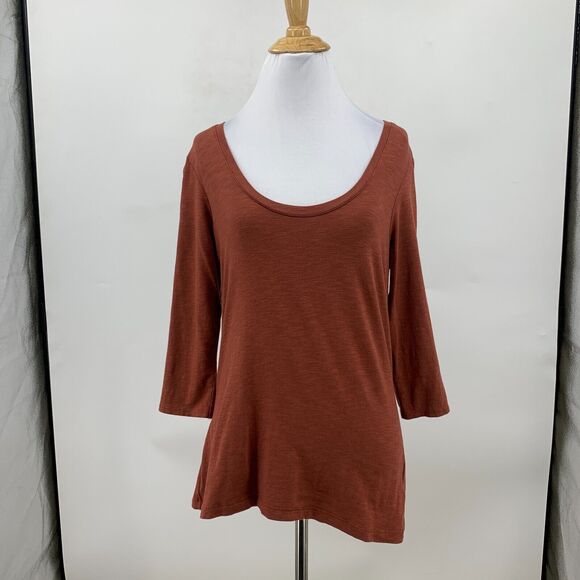 Joie Top Womens S Small Rust Scoop Neck Three Quarter Sleeve Modal Blend Casual - Picture 2 of 10